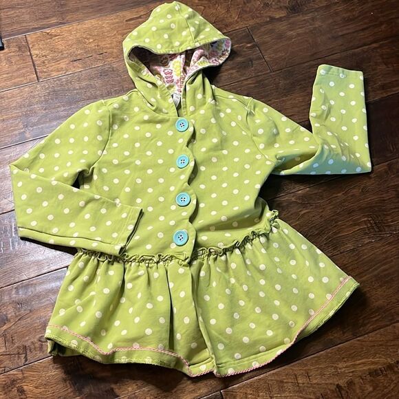 Matilda Jane Green and White Willow Dot Hoodie Jacket, size 8 - Picture 1 of 8